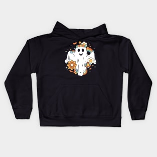 Funny Ghost Hippie Flowers Spooky Halloween Gift Kids Hoodie